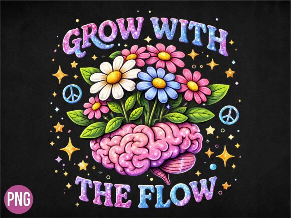 Download Grow with the Flow Brain Floral PNG - Premium Resources