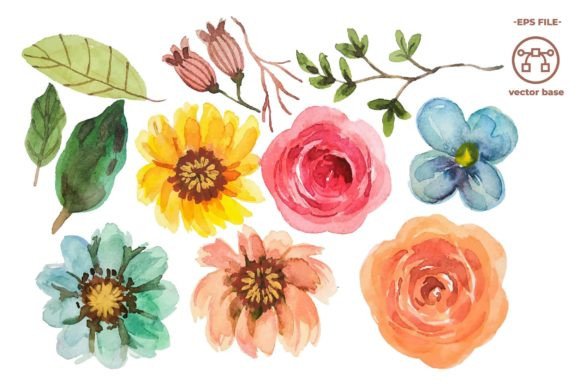 Download Watercolor Flower Elements Clip Art - Flow Collection