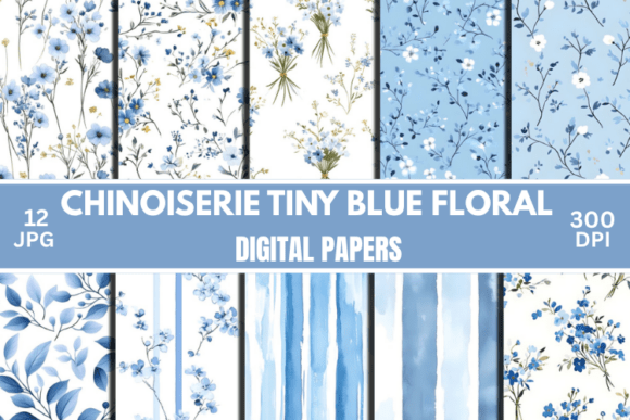 Download Chinoiserie Blue Floral Digital Paper - Digital Collection